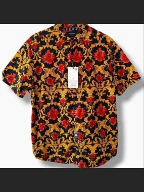 Cactus Man by Ricky Singh Men’s XL Floral Baroque Short Sleeve Button Down